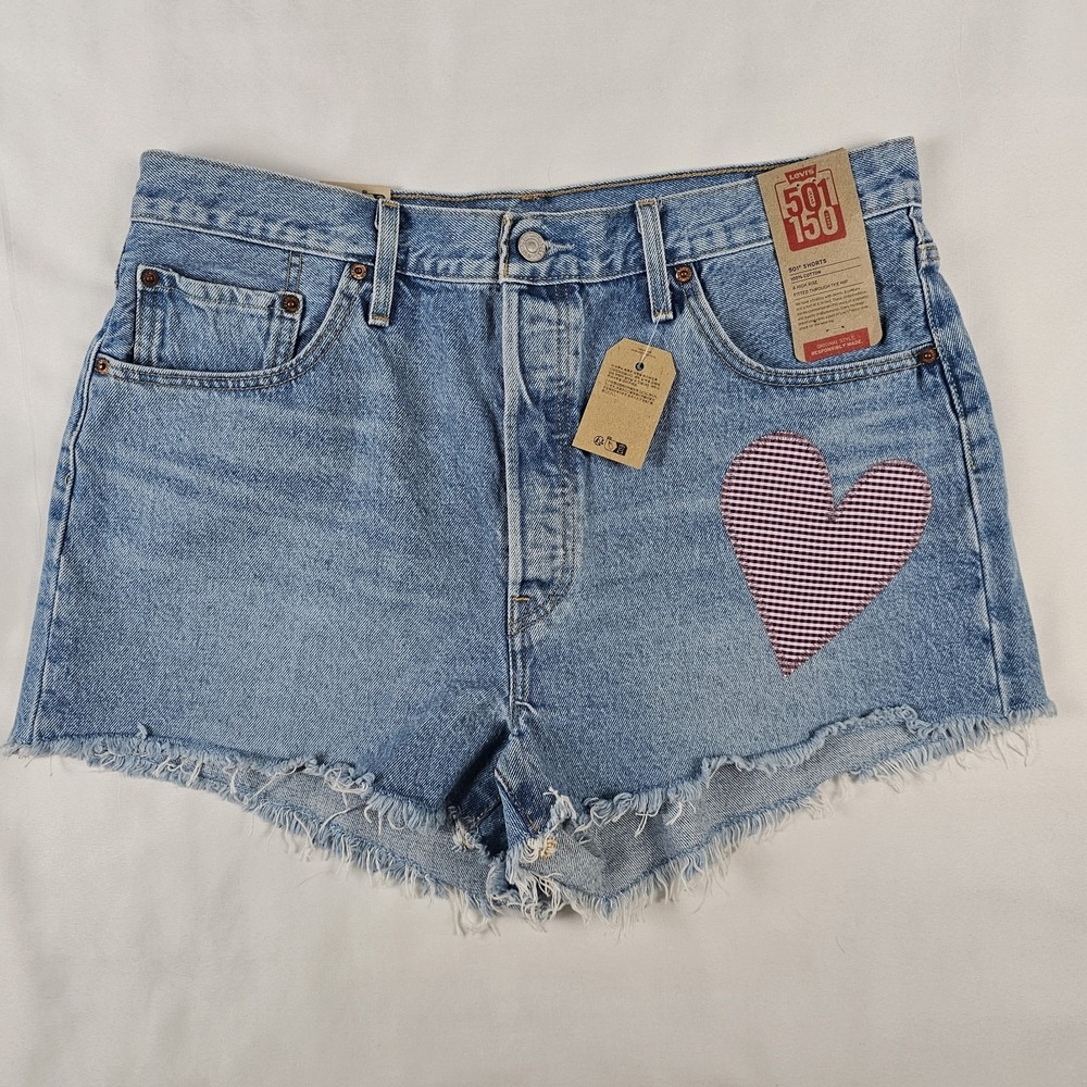 Levi's 150 Yrs 501 Jean Shorts Original Fit Heart Patch Button Fly Size 34